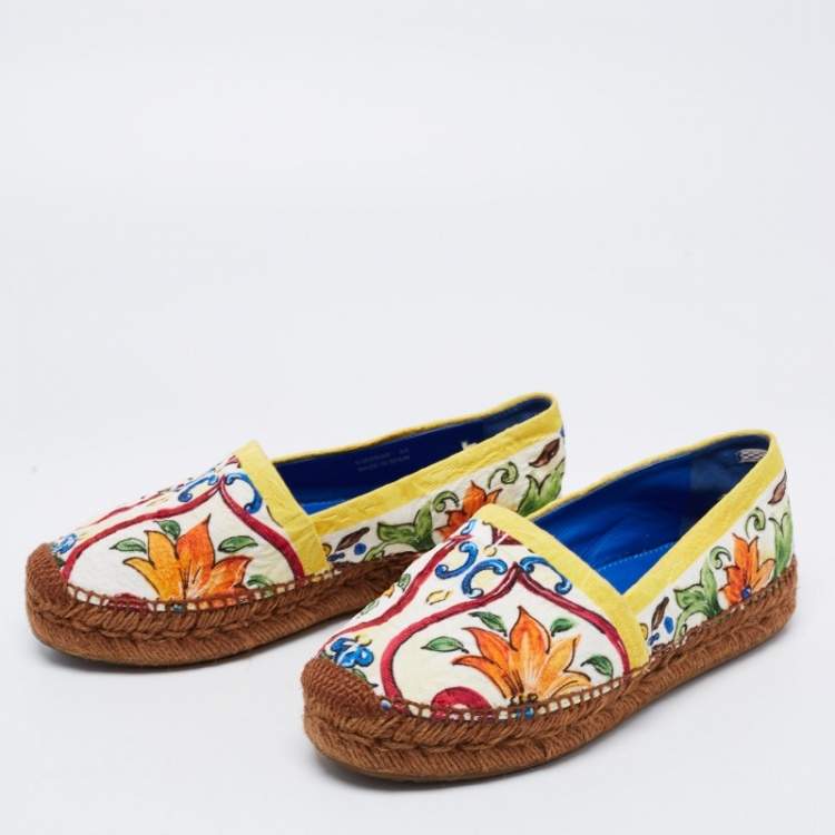 مملوكة مسبقًا Dolce & Gabbana Multicolor Print Canvas Majolica Espadrille Flats Size 36