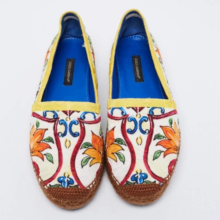 مملوكة مسبقًا Dolce & Gabbana Multicolor Print Canvas Majolica Espadrille Flats Size 36
