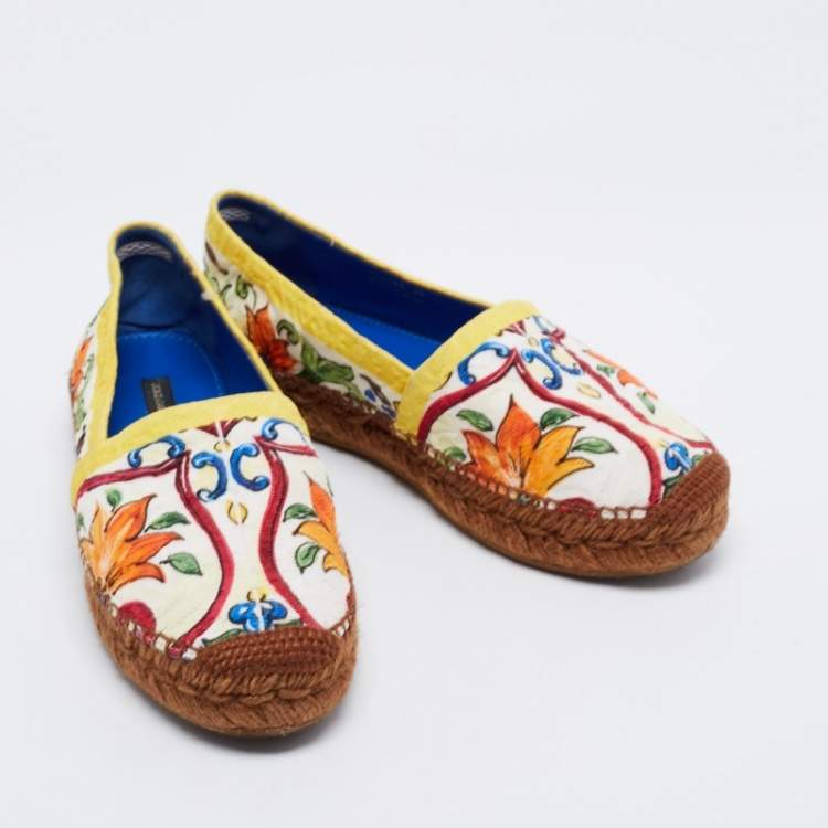 مملوكة مسبقًا Dolce & Gabbana Multicolor Print Canvas Majolica Espadrille Flats Size 36