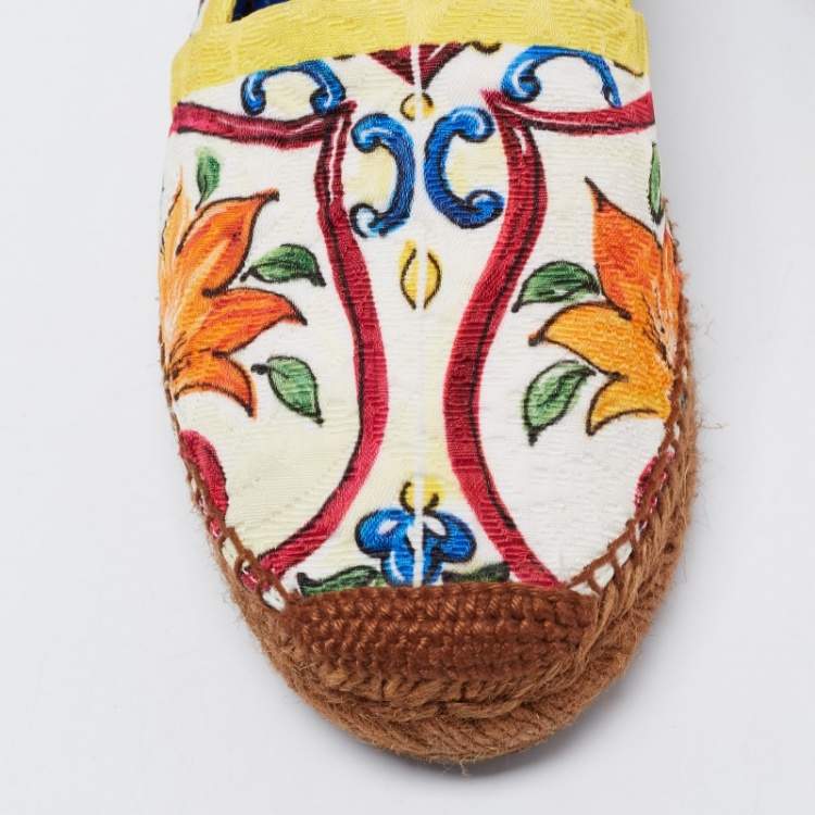 مملوكة مسبقًا Dolce & Gabbana Multicolor Print Canvas Majolica Espadrille Flats Size 36