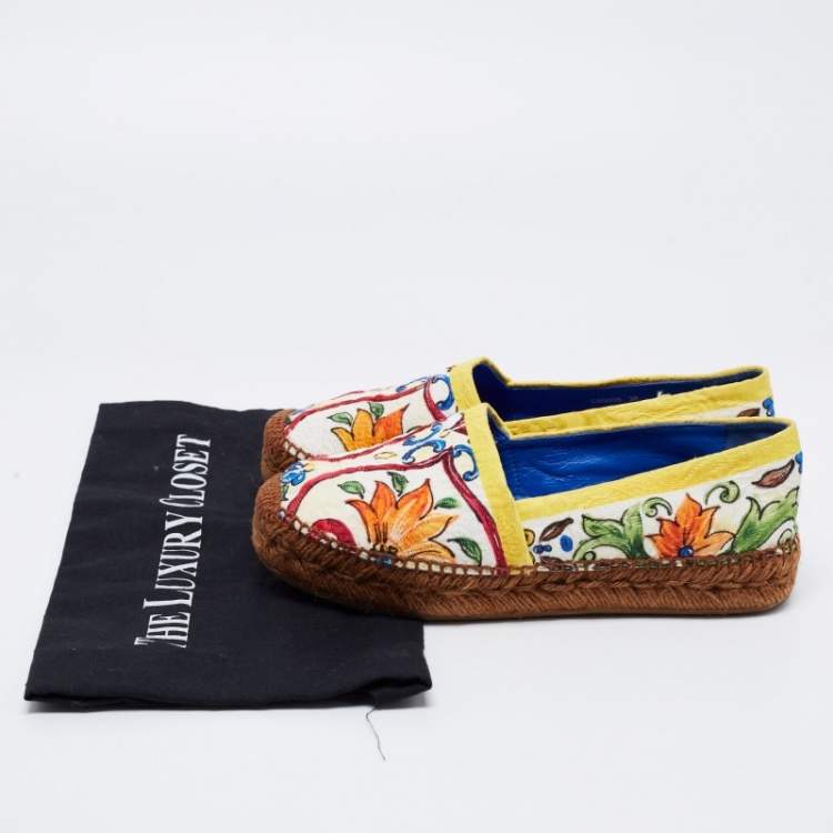 مملوكة مسبقًا Dolce & Gabbana Multicolor Print Canvas Majolica Espadrille Flats Size 36