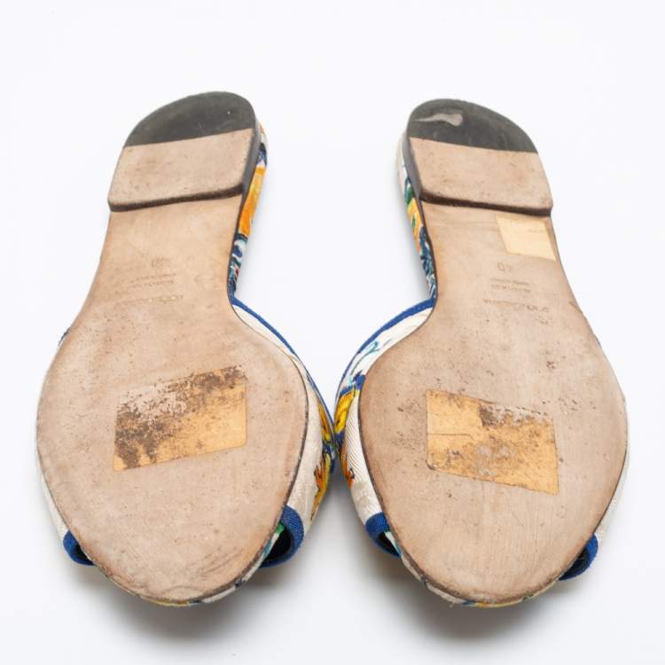 Pre Owned Dolce & Gabbana Multicolor Floral Brocade Fabric Embellished Flat Sandals Size 40