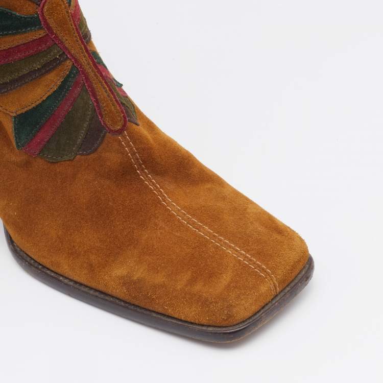 مملوكة مسبقًا Dolce & Gabbana Brown Suede Butterfly Square-Toe Knee Length Boots Size 39.5