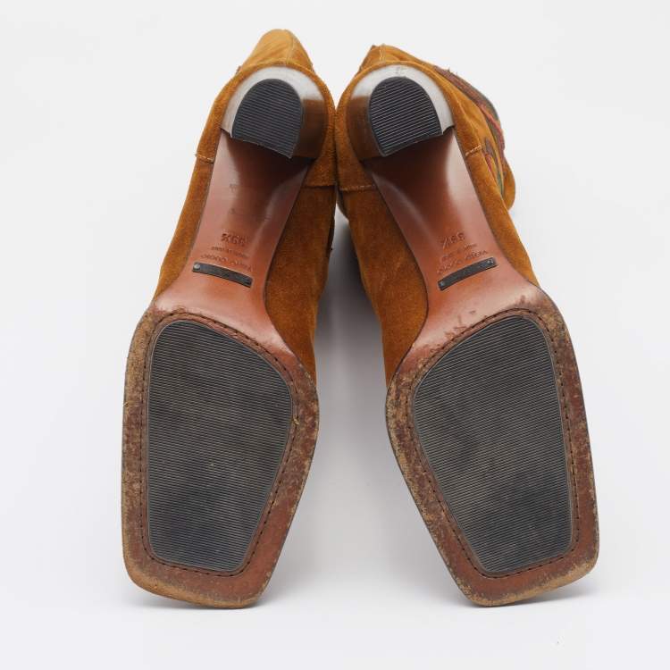 مملوكة مسبقًا Dolce & Gabbana Brown Suede Butterfly Square-Toe Knee Length Boots Size 39.5