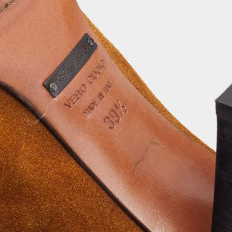 مملوكة مسبقًا Dolce & Gabbana Brown Suede Butterfly Square-Toe Knee Length Boots Size 39.5