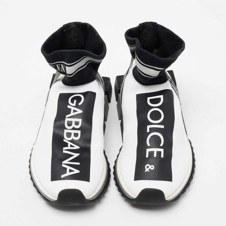 Pre Owned Dolce & Gabbana Black/White Knit Fabric Sorrento Sock Sneakers Size 38.5