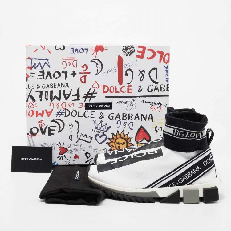 Pre Owned Dolce & Gabbana Black/White Knit Fabric Sorrento Sock Sneakers Size 38.5