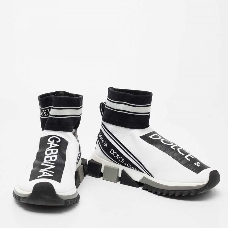 Pre Owned Dolce & Gabbana Black/White Knit Fabric Sorrento Sock Sneakers Size 38.5