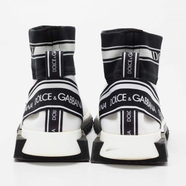 Pre Owned Dolce & Gabbana Black/White Knit Fabric Sorrento Sock Sneakers Size 38.5