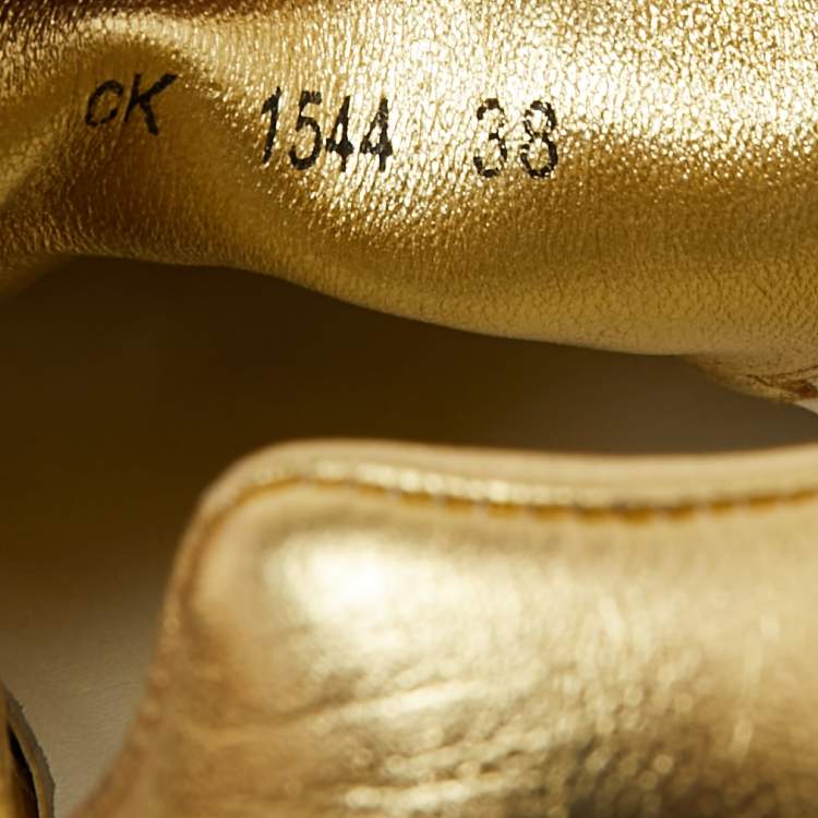 Pre Owned Dolce & Gabbana Gold/White Portofino Leather And PVC  Trainers Low Top Sneakers 38