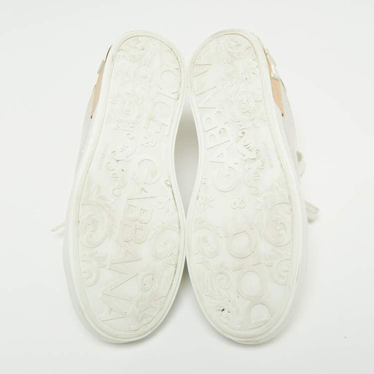 Pre Owned Dolce & Gabbana Gold/White Portofino Leather And PVC  Trainers Low Top Sneakers 38
