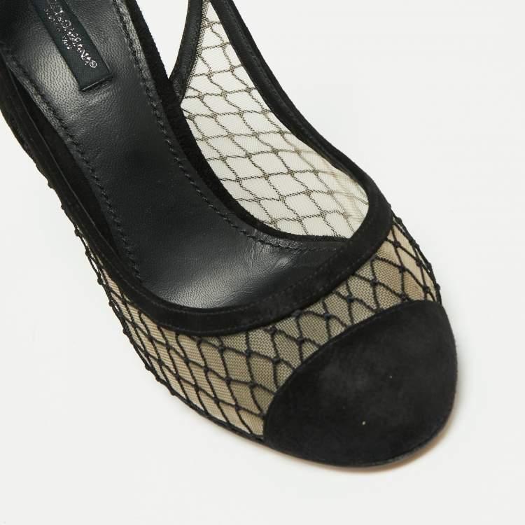 Pre Owned Dolce & Gabbana Black Suede and Mesh Slingback Pumps Size 39
