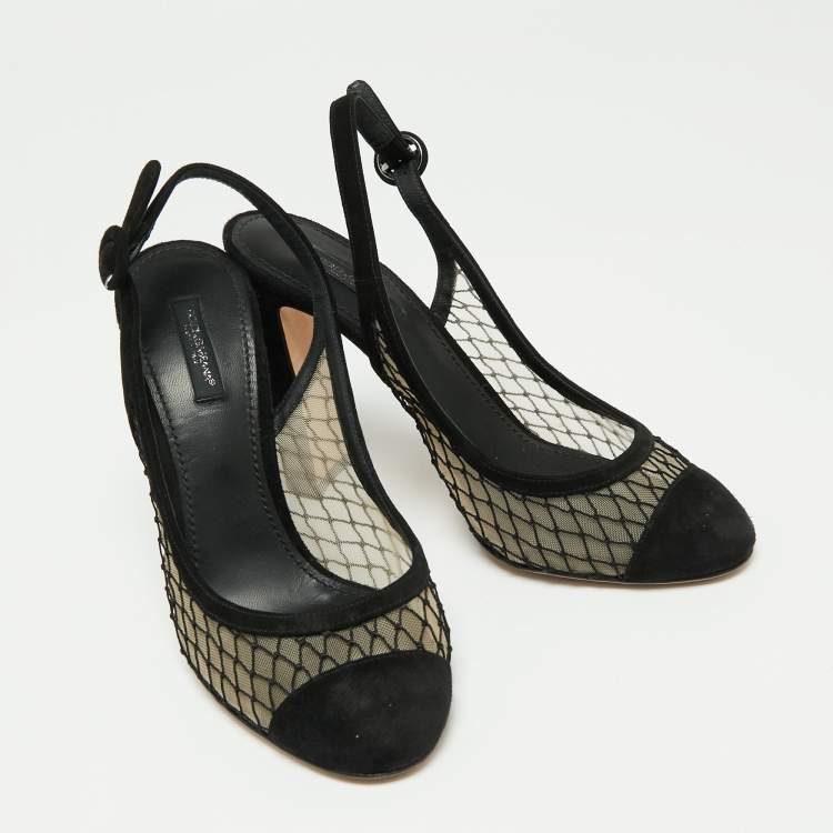 Pre Owned Dolce & Gabbana Black Suede and Mesh Slingback Pumps Size 39
