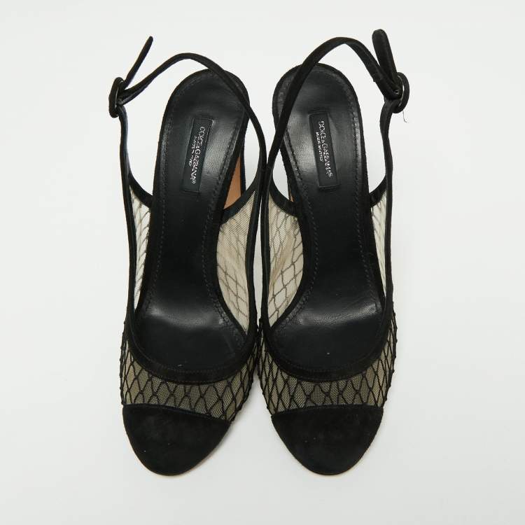 Pre Owned Dolce & Gabbana Black Suede and Mesh Slingback Pumps Size 39