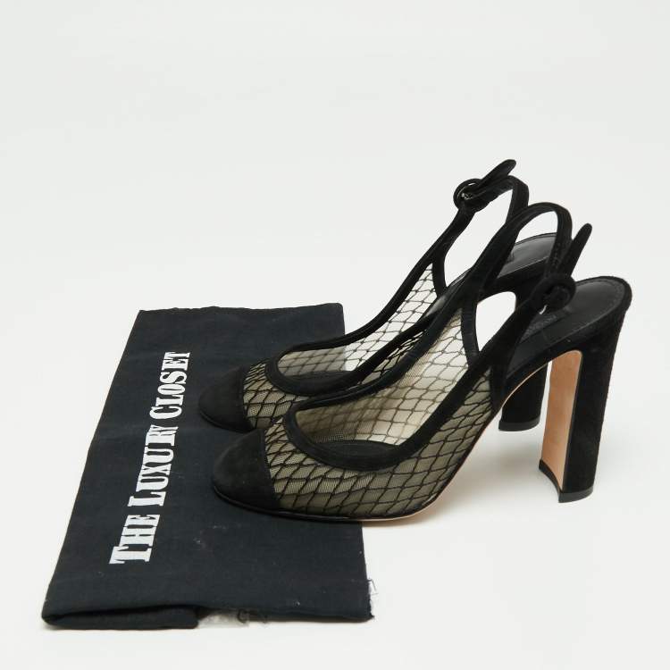 Pre Owned Dolce & Gabbana Black Suede and Mesh Slingback Pumps Size 39