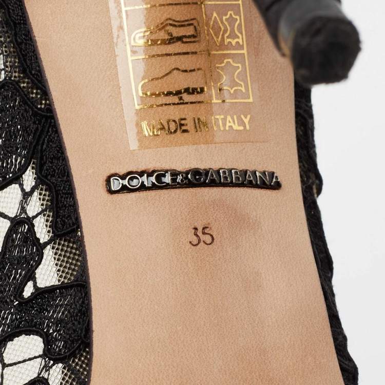 Pre Owned Dolce & Gabbana Black Lace And Mesh Crystal Embellished Brooch Detail Rainbow Pumps Size 35