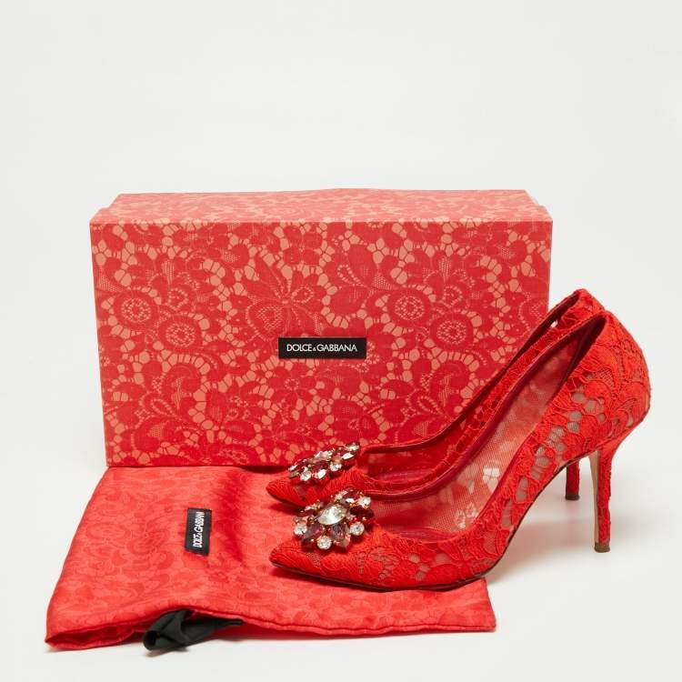 Pre Owned Dolce & Gabbana Red Lace Taormina Pumps Size 38