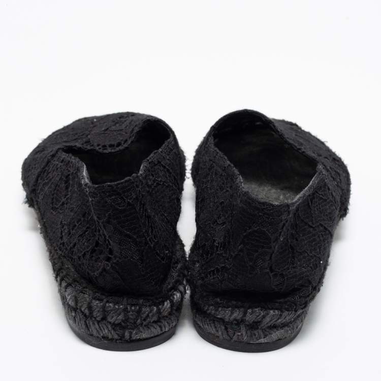 Pre Owned Dolce & Gabbana Black Lace Flat Espadrilles Size 38