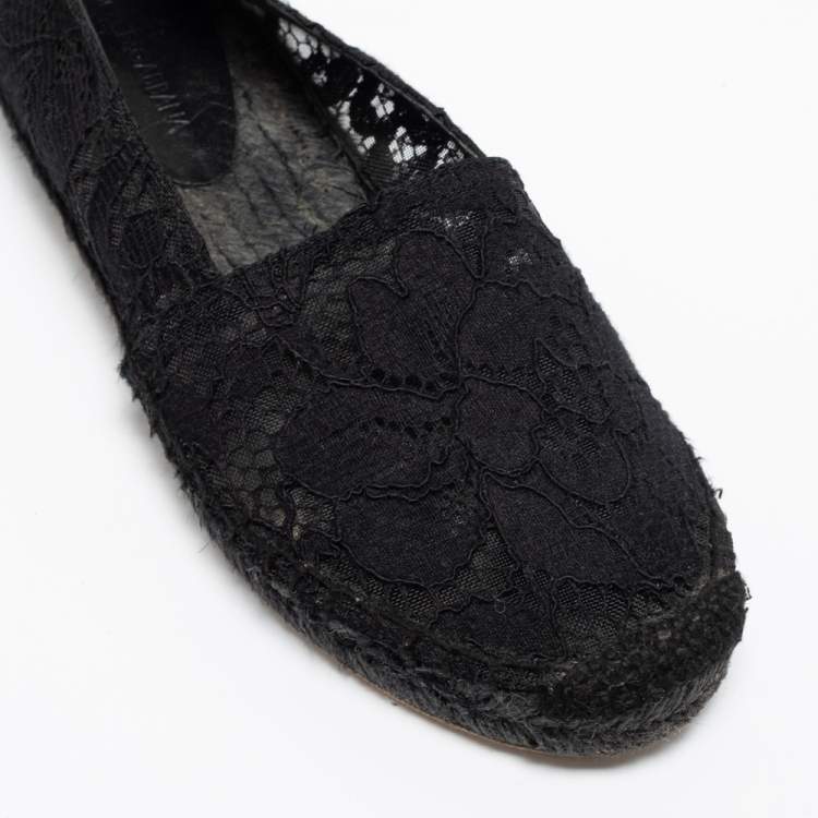 Pre Owned Dolce & Gabbana Black Lace Flat Espadrilles Size 38