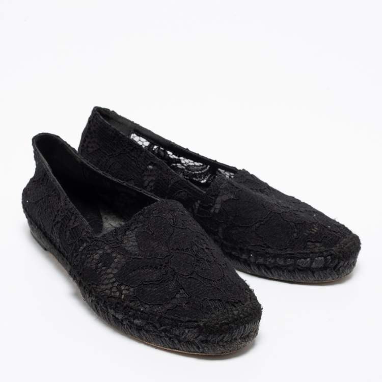 Pre Owned Dolce & Gabbana Black Lace Flat Espadrilles Size 38