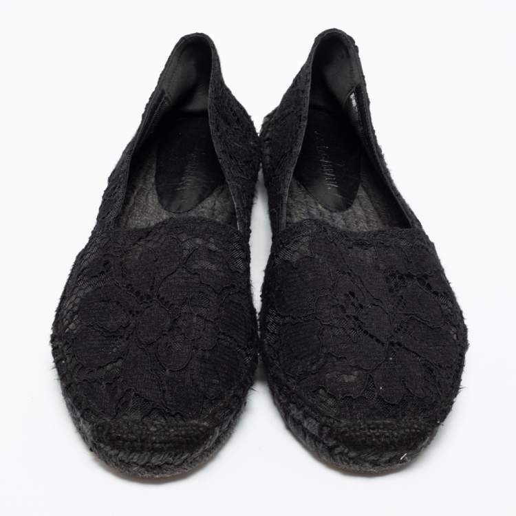 Pre Owned Dolce & Gabbana Black Lace Flat Espadrilles Size 38