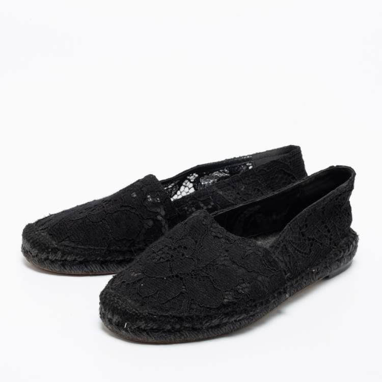 Pre Owned Dolce & Gabbana Black Lace Flat Espadrilles Size 38