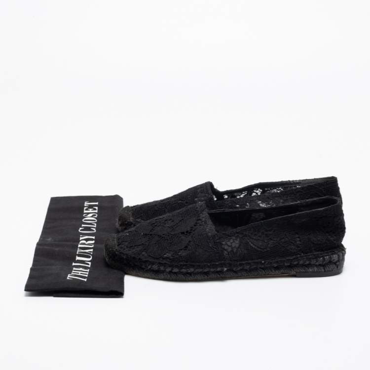 Pre Owned Dolce & Gabbana Black Lace Flat Espadrilles Size 38