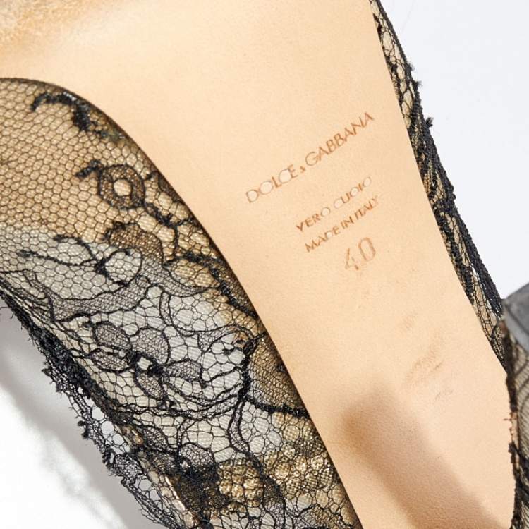 Pre Owned Dolce & Gabbana Black/Beige Lace And Satin Peep Toe Platform Pumps Size 40
