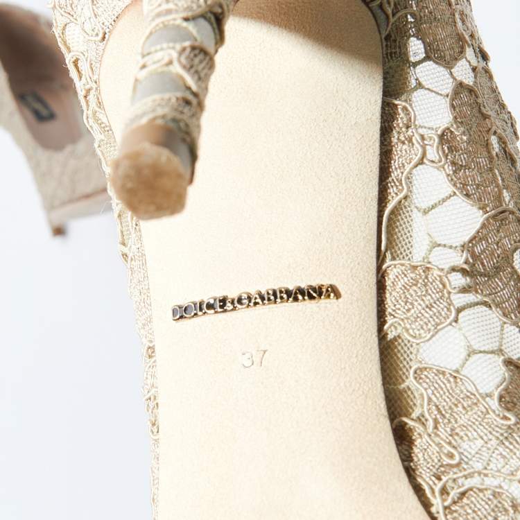 Pre Owned Dolce & Gabbana Beige Lace Crystal Embellished Belluci Pumps Size 37