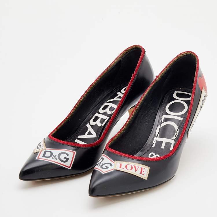 Pre Owned Dolce & Gabbana Black Leather L' Amore E' Bellezza Pumps Size 36.5