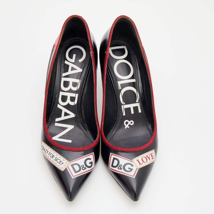 Pre Owned Dolce & Gabbana Black Leather L' Amore E' Bellezza Pumps Size 36.5
