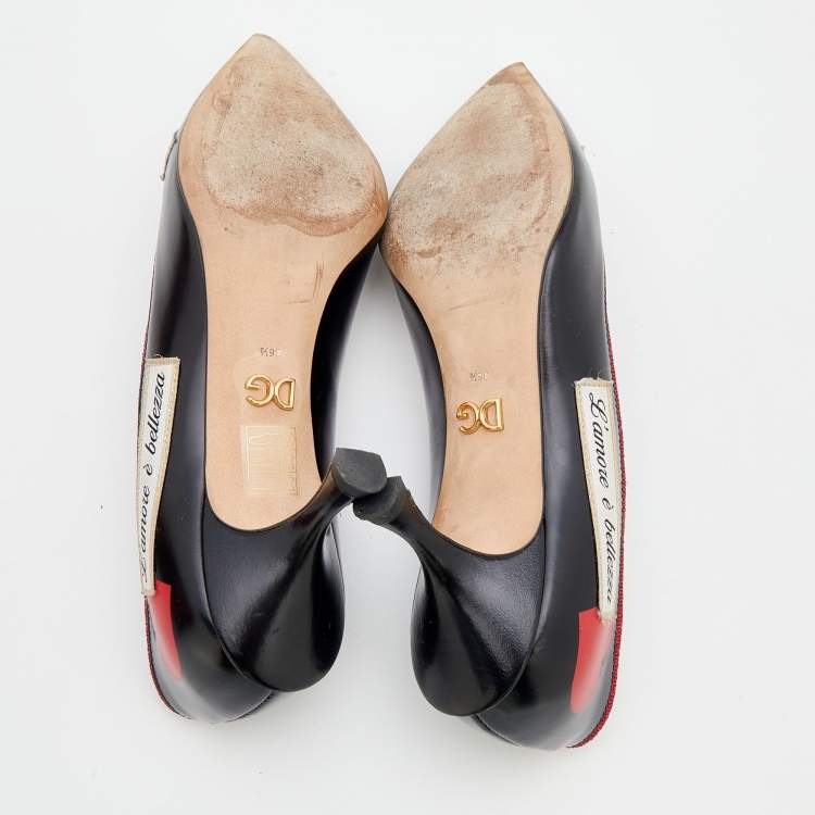 Pre Owned Dolce & Gabbana Black Leather L' Amore E' Bellezza Pumps Size 36.5
