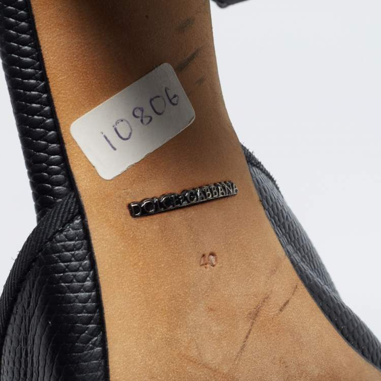 Pre Owned Dolce & Gabbana Black Lizard Embossed Leather Slide Sandals Size 40