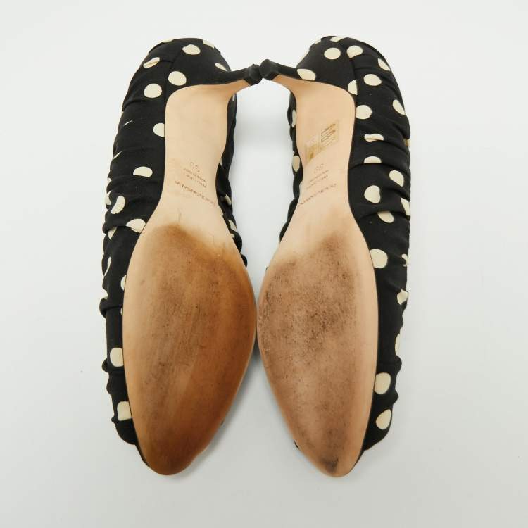 Pre Owned Dolce & Gabbana Black/White Polka Dot Fabric Peep Toe Pumps Size 39