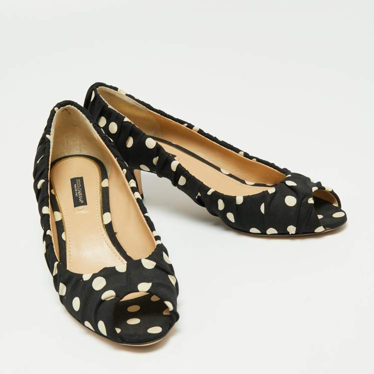Pre Owned Dolce & Gabbana Black/White Polka Dot Fabric Peep Toe Pumps Size 39