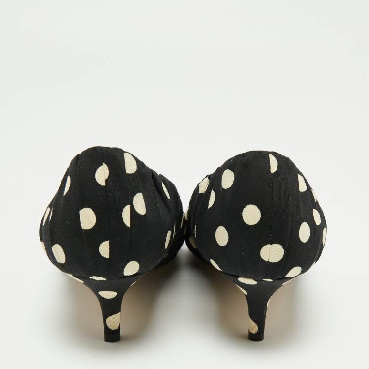 Pre Owned Dolce & Gabbana Black/White Polka Dot Fabric Peep Toe Pumps Size 39