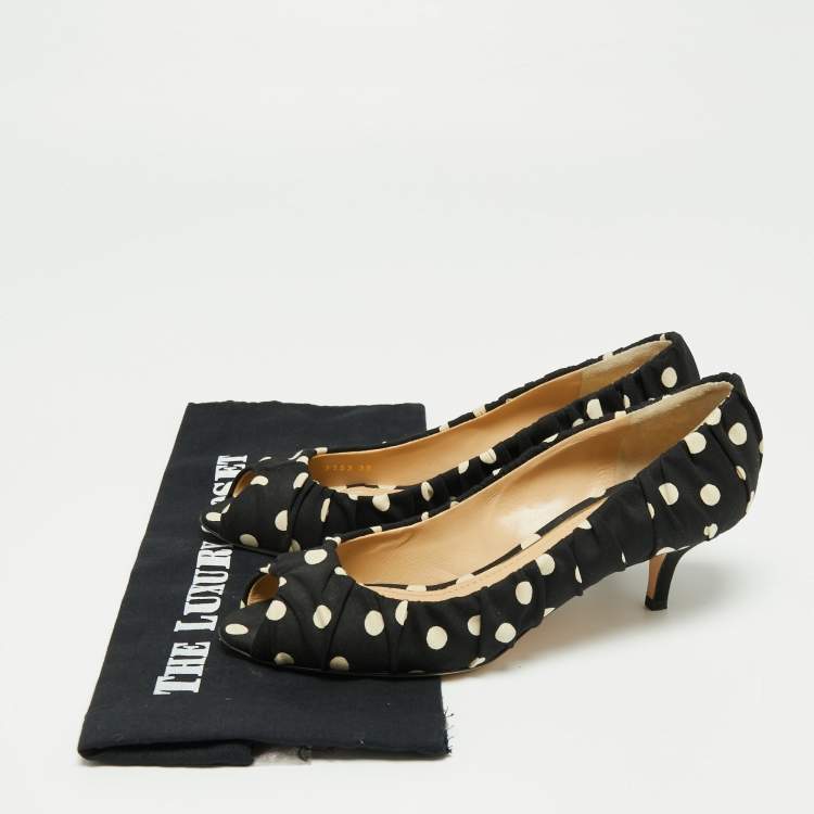 Pre Owned Dolce & Gabbana Black/White Polka Dot Fabric Peep Toe Pumps Size 39