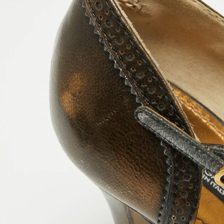 Pre Owned Dolce & Gabbana Metallic Bronze Leather Mary Jane D'orsay Pumps Size 36