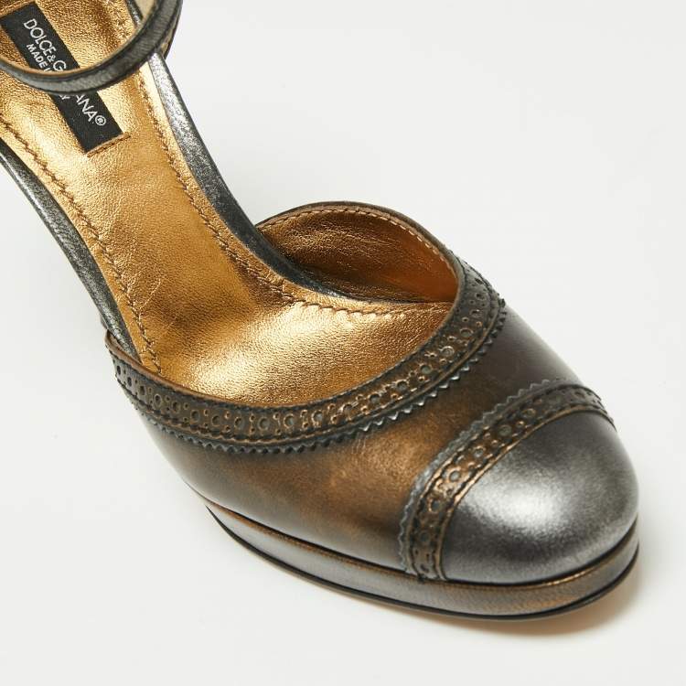 Pre Owned Dolce & Gabbana Metallic Bronze Leather Mary Jane D'orsay Pumps Size 36