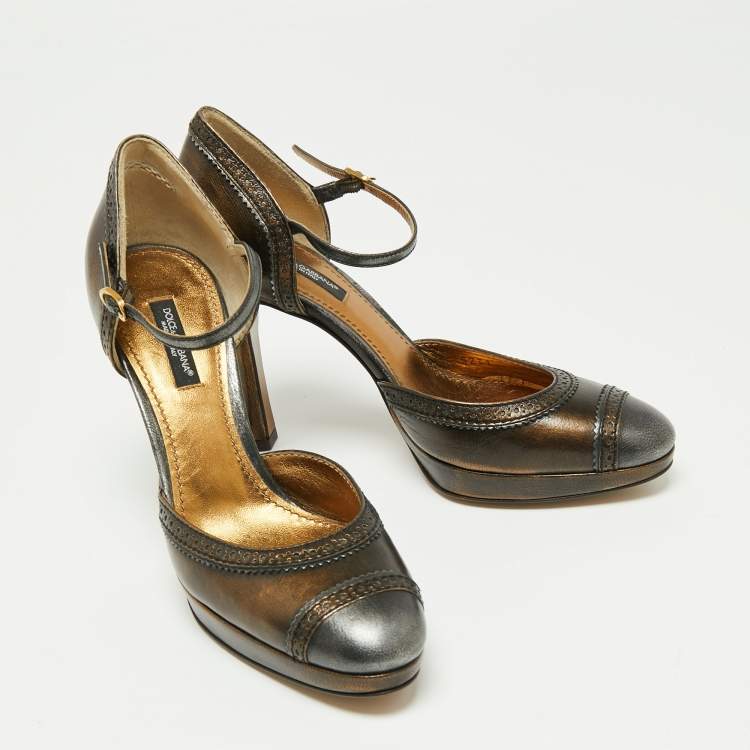Pre Owned Dolce & Gabbana Metallic Bronze Leather Mary Jane D'orsay Pumps Size 36