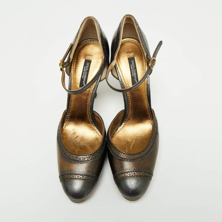 Pre Owned Dolce & Gabbana Metallic Bronze Leather Mary Jane D'orsay Pumps Size 36
