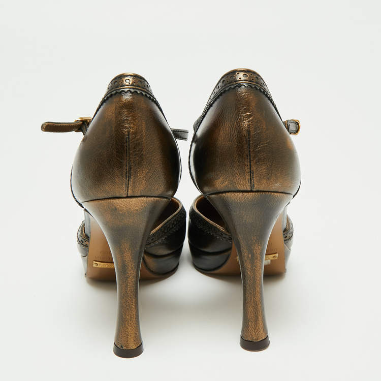 Pre Owned Dolce & Gabbana Metallic Bronze Leather Mary Jane D'orsay Pumps Size 36