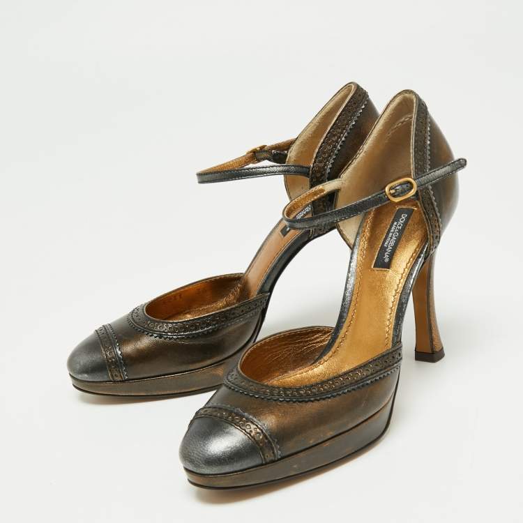 Pre Owned Dolce & Gabbana Metallic Bronze Leather Mary Jane D'orsay Pumps Size 36