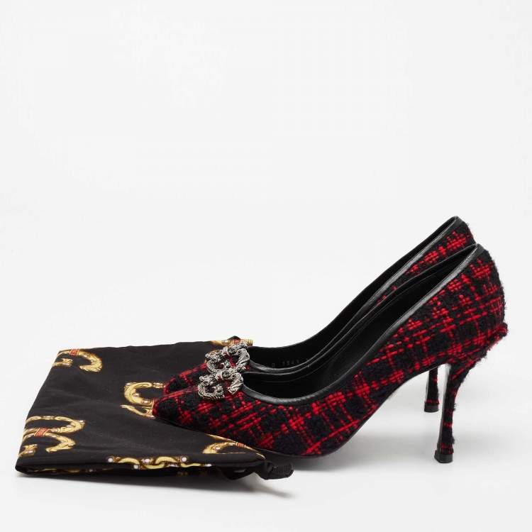 Pre Owned Dolce & Gabbana Red/Black Tweed DG Amore Pumps Size 39