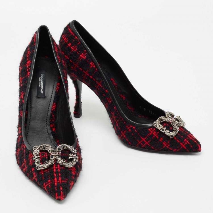 Pre Owned Dolce & Gabbana Red/Black Tweed DG Amore Pumps Size 39