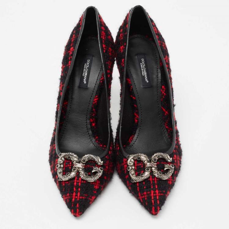 Pre Owned Dolce & Gabbana Red/Black Tweed DG Amore Pumps Size 39