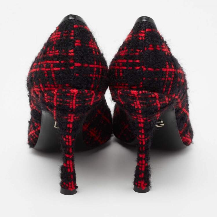 Pre Owned Dolce & Gabbana Red/Black Tweed DG Amore Pumps Size 39