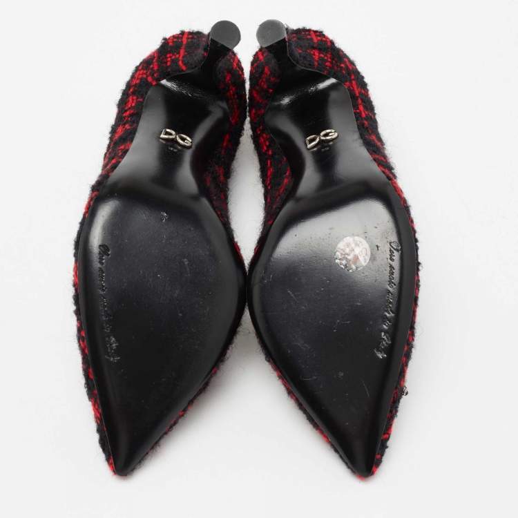 Pre Owned Dolce & Gabbana Red/Black Tweed DG Amore Pumps Size 39