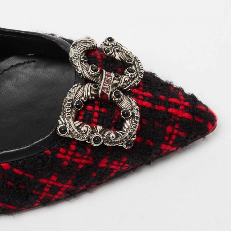 Pre Owned Dolce & Gabbana Red/Black Tweed DG Amore Pumps Size 39
