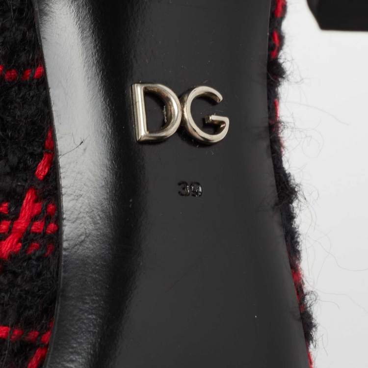 Pre Owned Dolce & Gabbana Red/Black Tweed DG Amore Pumps Size 39